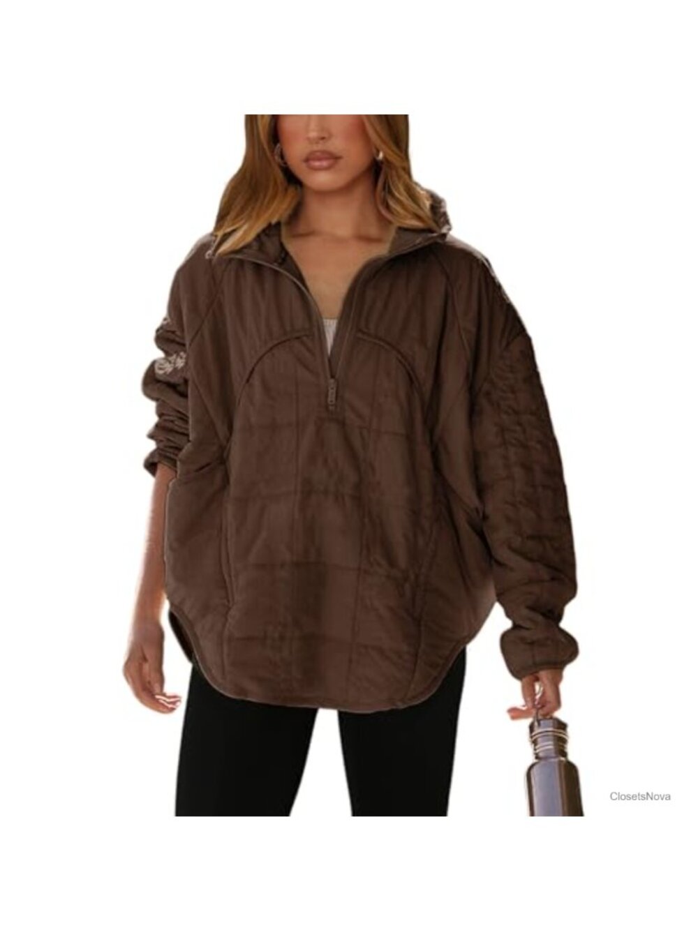 Oversized Quilted Pullover Jacket Half Zip Puffer Lightweight Padded